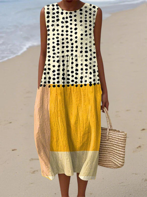 Naomi | Sleeveless Maxi Dress with Hand-Painted Polka-Dot Bodice