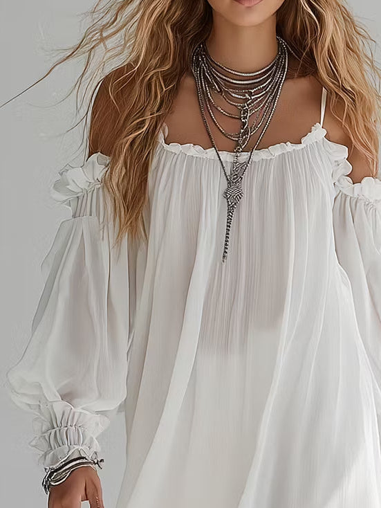 Mélusine | Mini Fluid Dress in Bohemian Style with Off-the-Shoulder Design