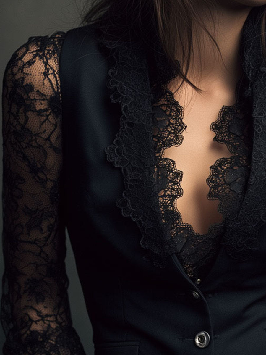 Consuelo | Black Blazer with Sheer Sleeves