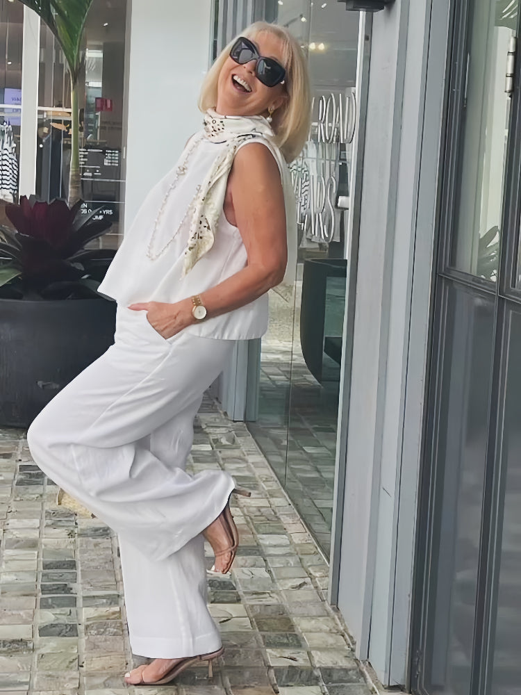 Trinidad™ | White Set Blouse and Wide Pants