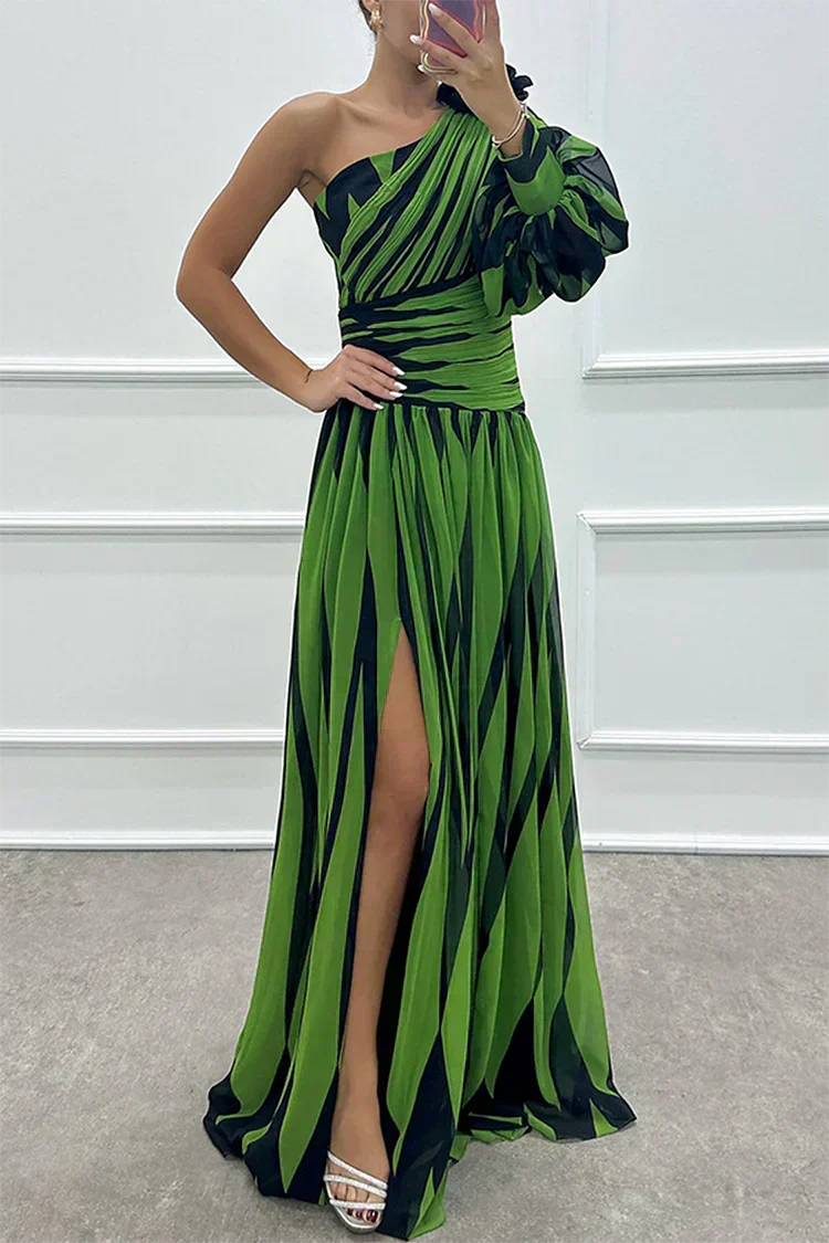 Ellis & Johnson™ | Elegant Striped Maxi Dress with One Shoulder
