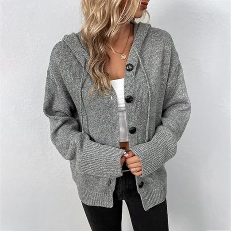 Knitted Warm Cardigan with Buttons for Women