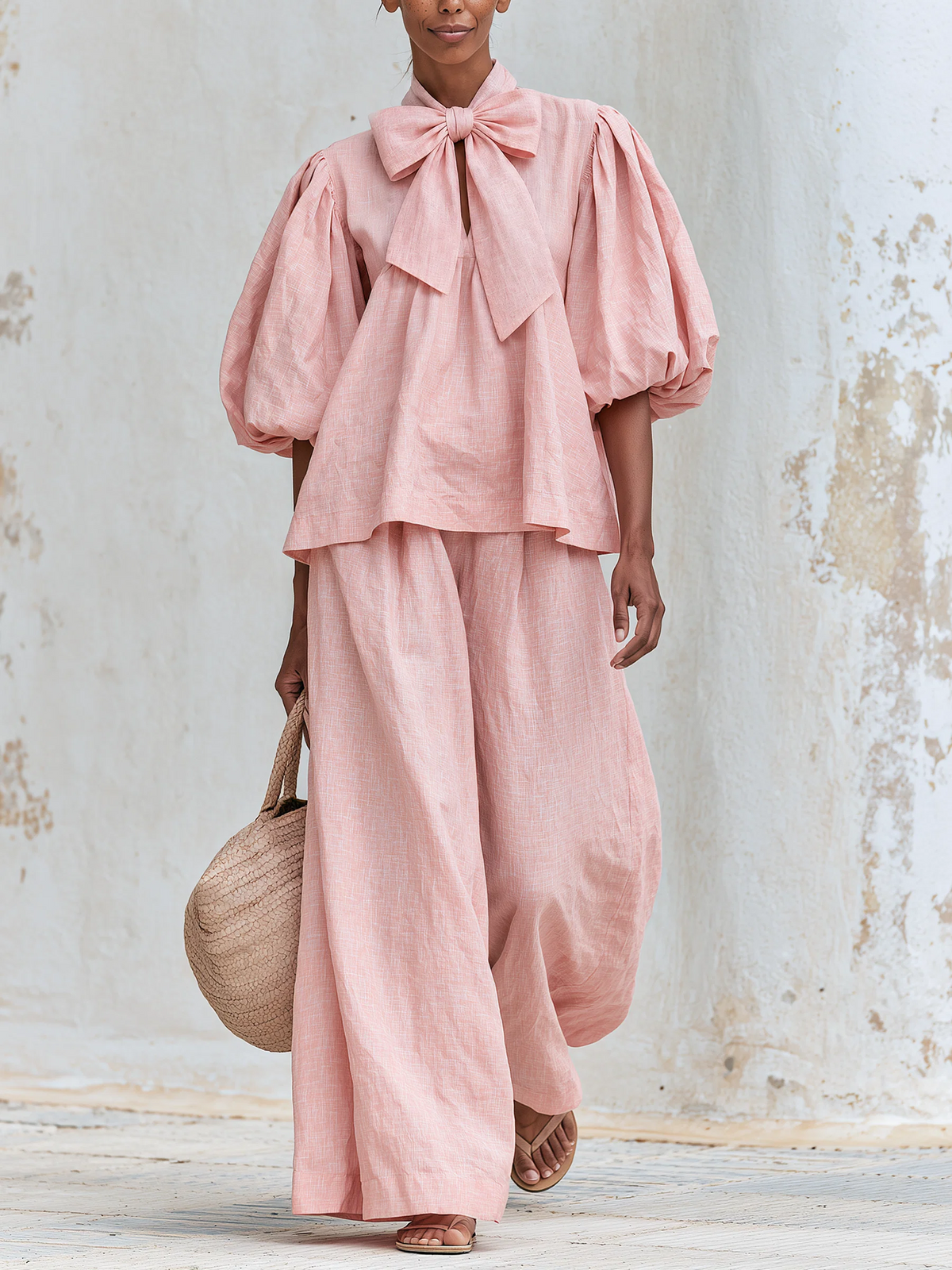 DELPHINE | Bow-Neck Top and Pants Set – Wells & Rose