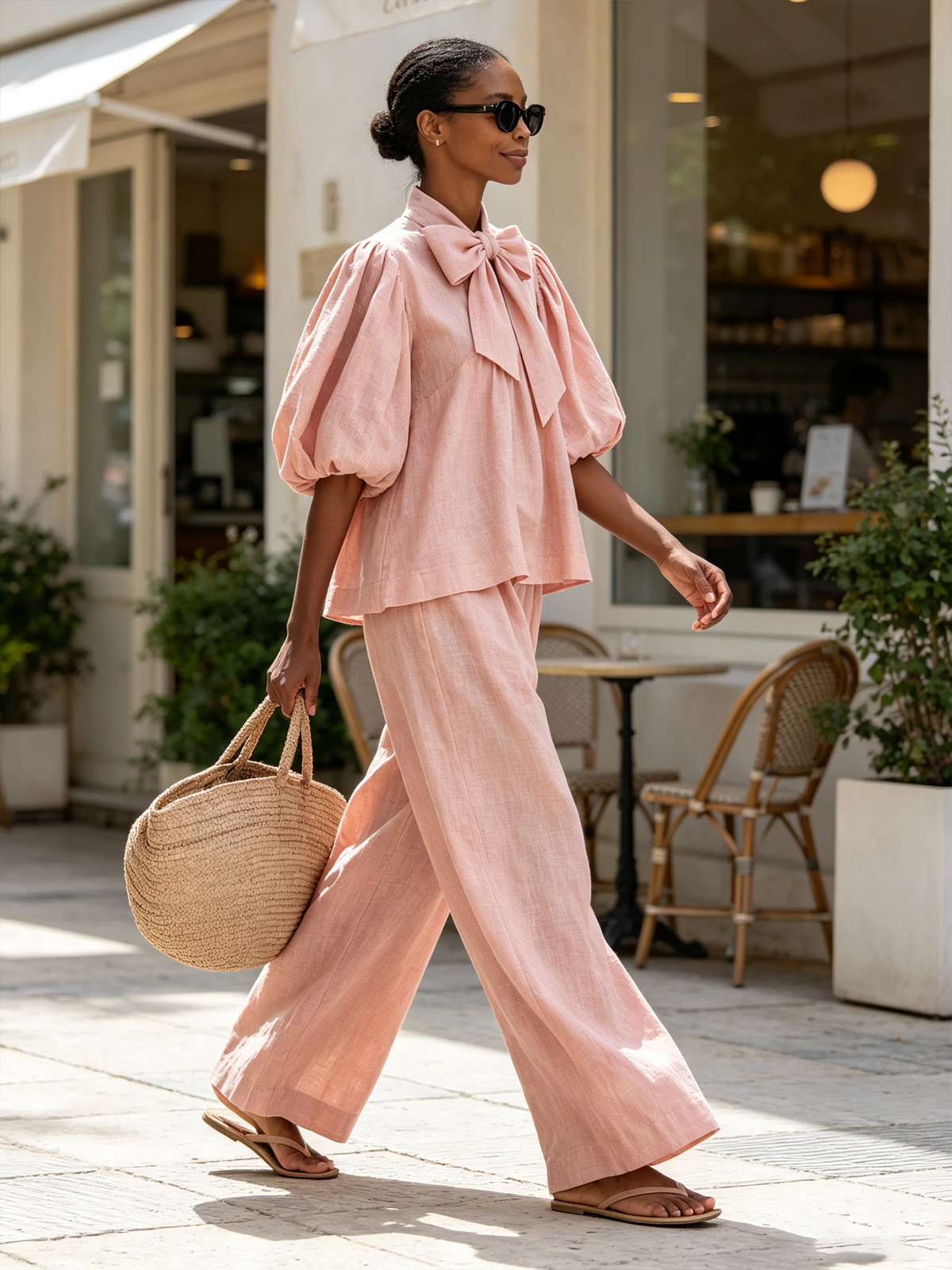 DELPHINE | Bow-Neck Top and Pants Set – Wells & Rose
