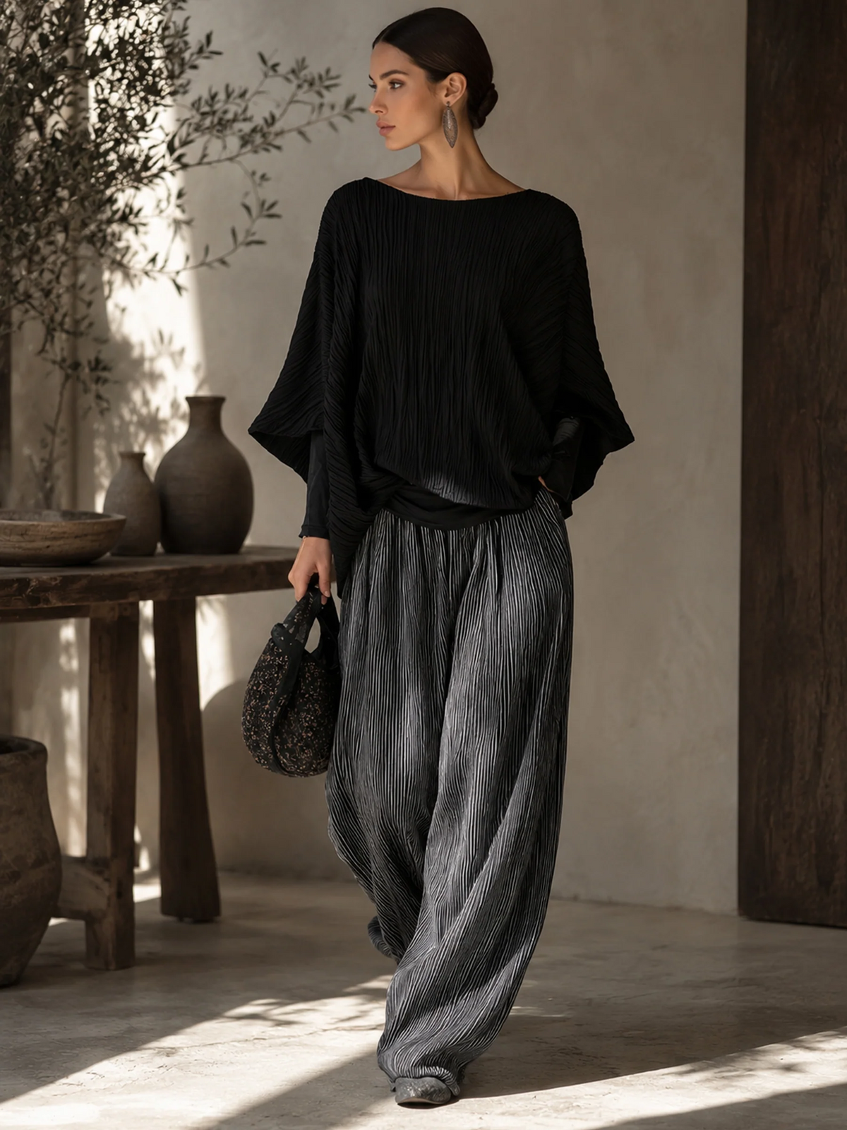 CORDELIA | Pleated Batwing Top and Pants Set – Wells & Rose