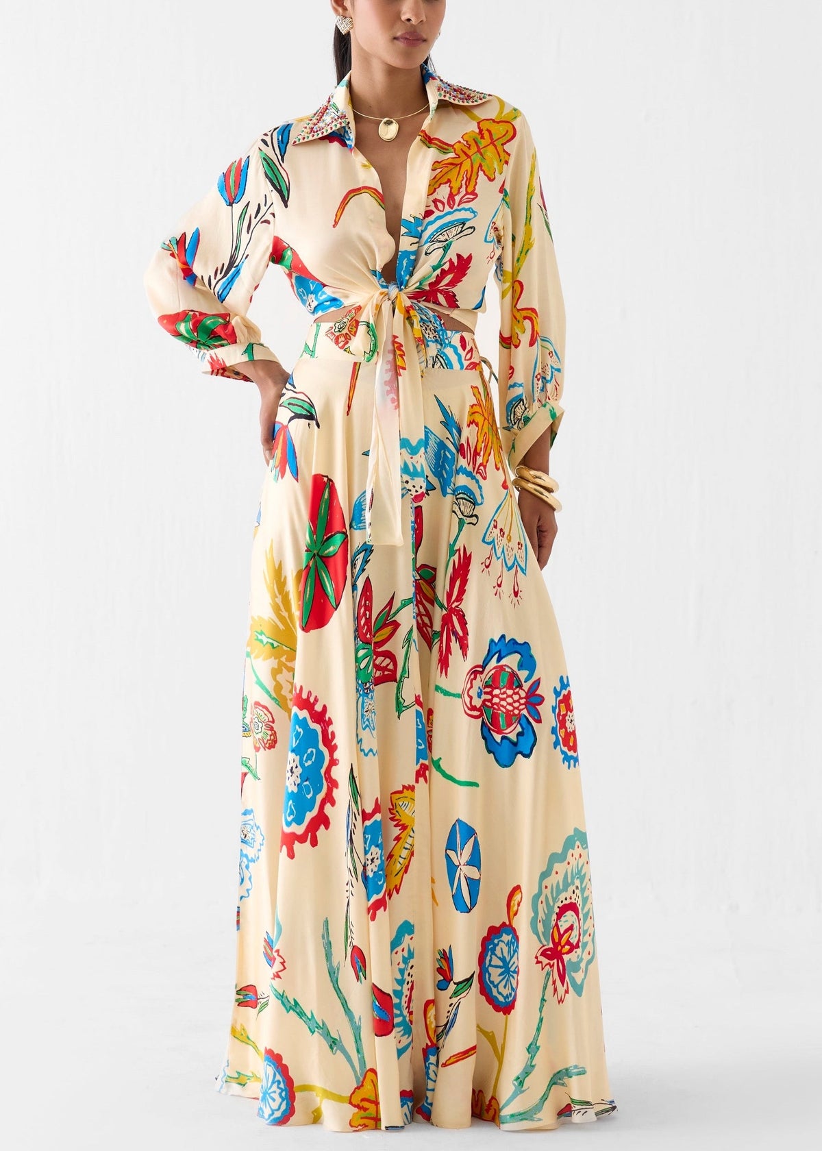 YOLANDA | Floral Tie Shirt and Maxi Skirt Set – Wells & Rose