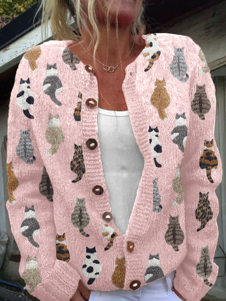 Charlotteâ„¢ | Cozy Cat Print Cardigan