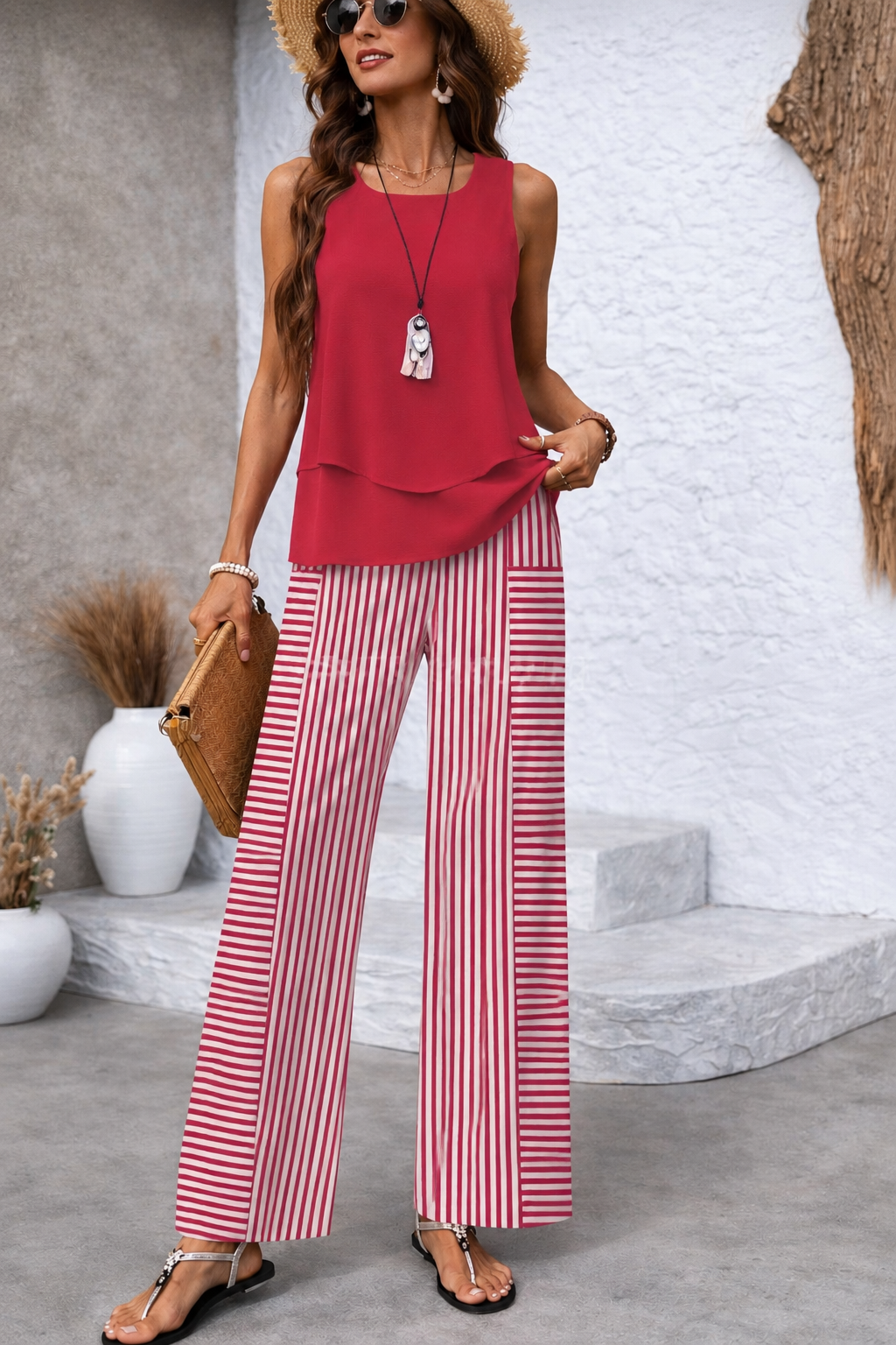 Ramonaâ„¢ | Pink Set with Solid Top and Striped Pants