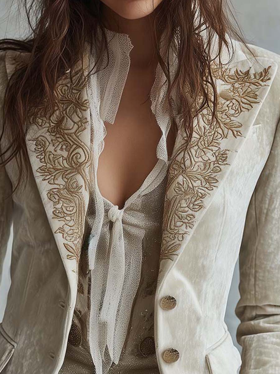 Costanza | Ivory Embroidered Blazer