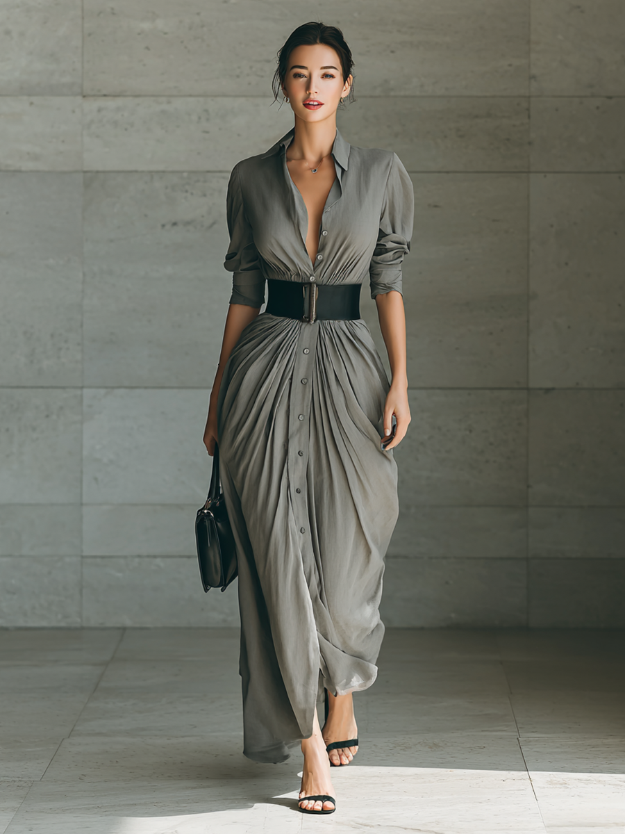 ZÉPHYRINE | Pleated Shirt Maxi Dress
