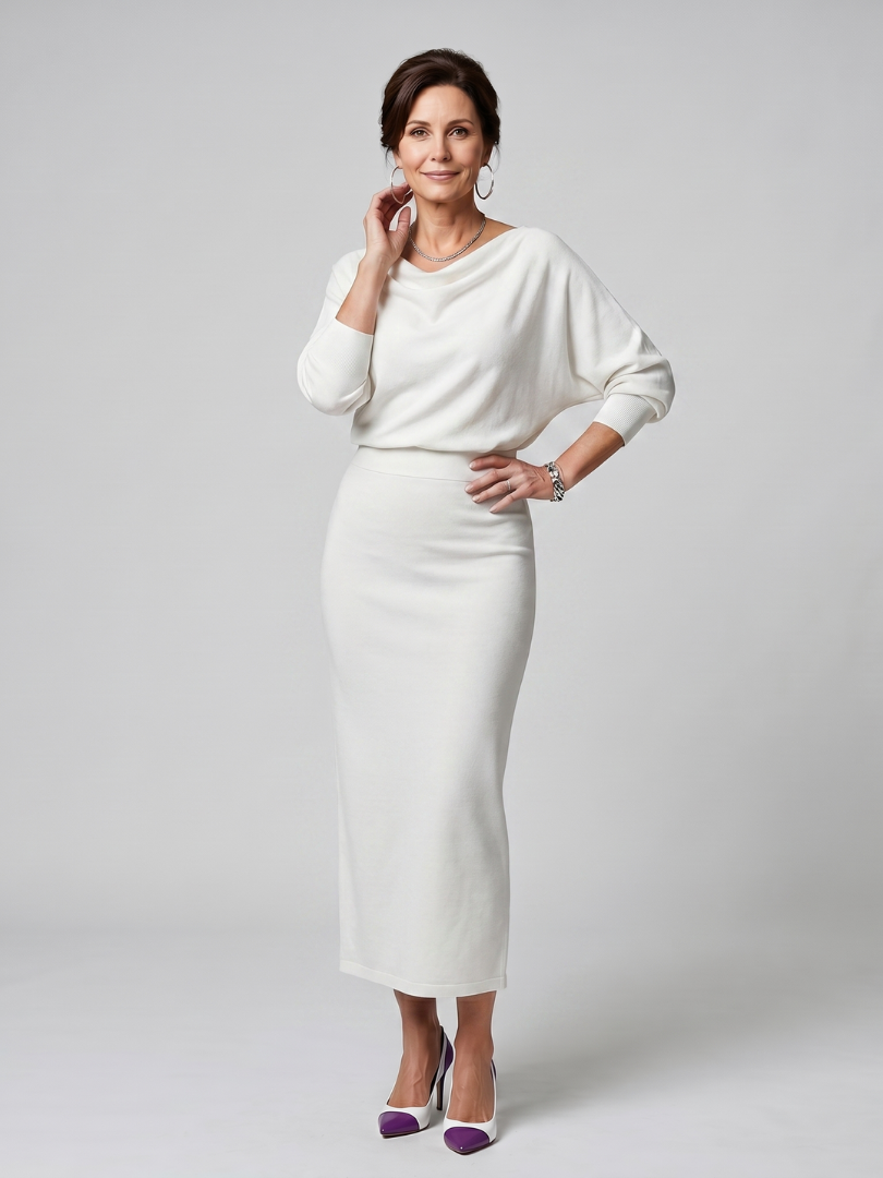 Romy | Draped Neckline Fitted Skirt Midi Dress