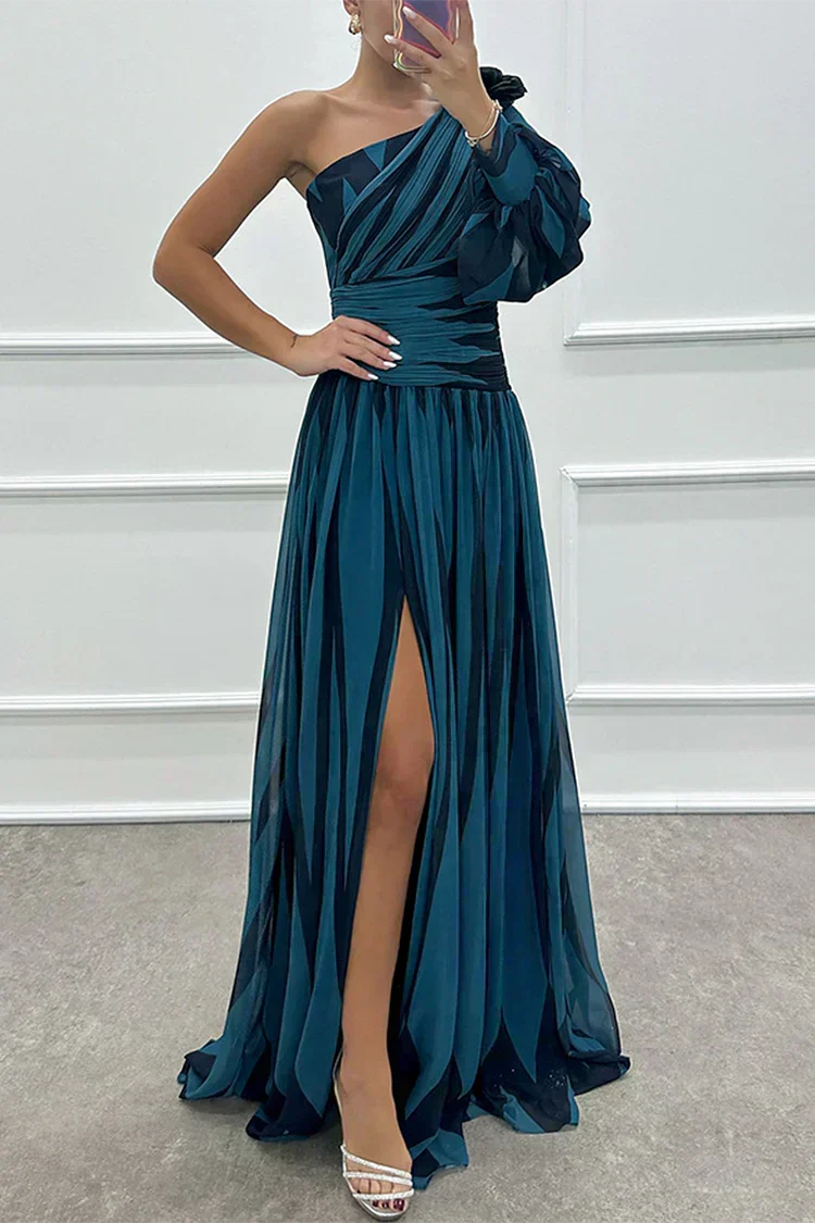 Ellis & Johnson™ | Elegant Striped Maxi Dress with One Shoulder