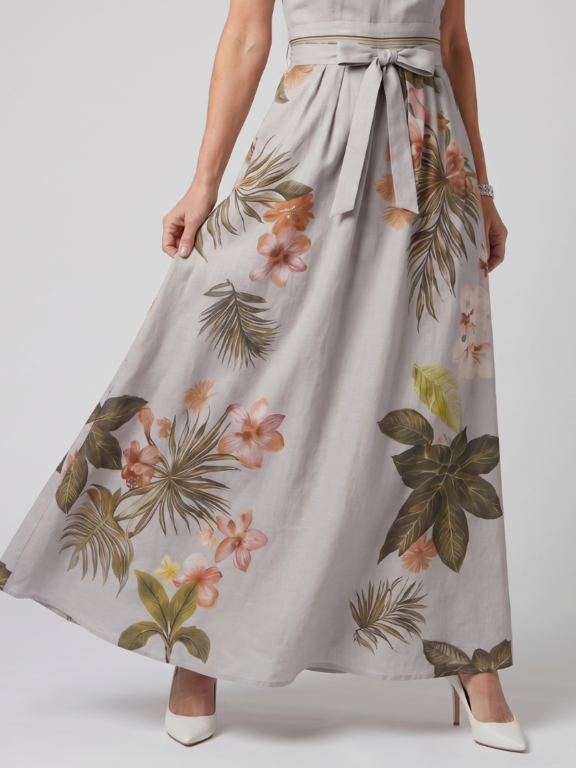 Meadow | Draped Halter Botanical Panel Maxi Dress