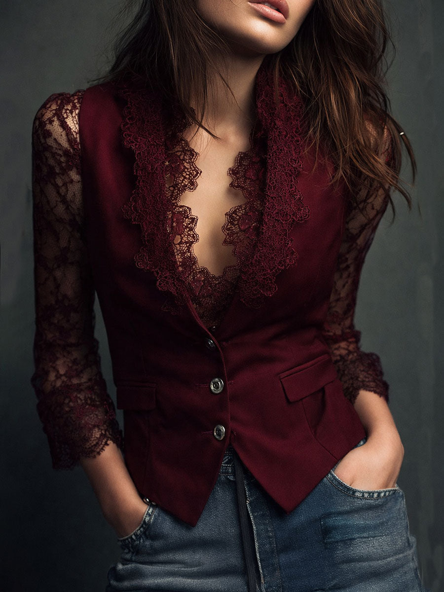 Consuelo | Black Blazer with Sheer Sleeves