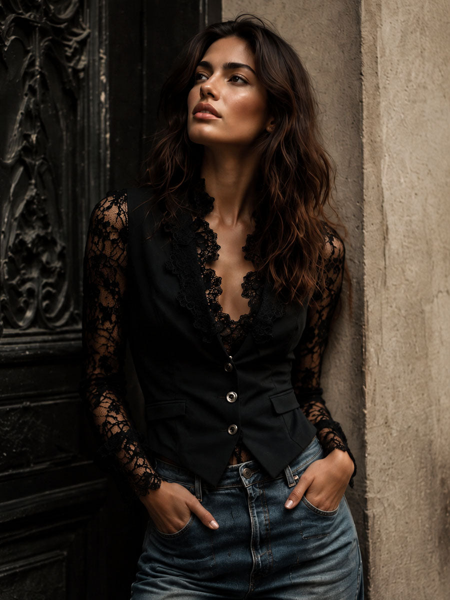 Consuelo | Black Blazer with Sheer Sleeves