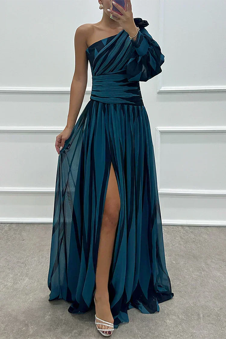 Ellis & Johnson™ | Elegant Striped Maxi Dress with One Shoulder