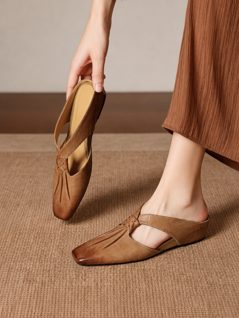 Olene | Genuine Leather Square Toe Mules
