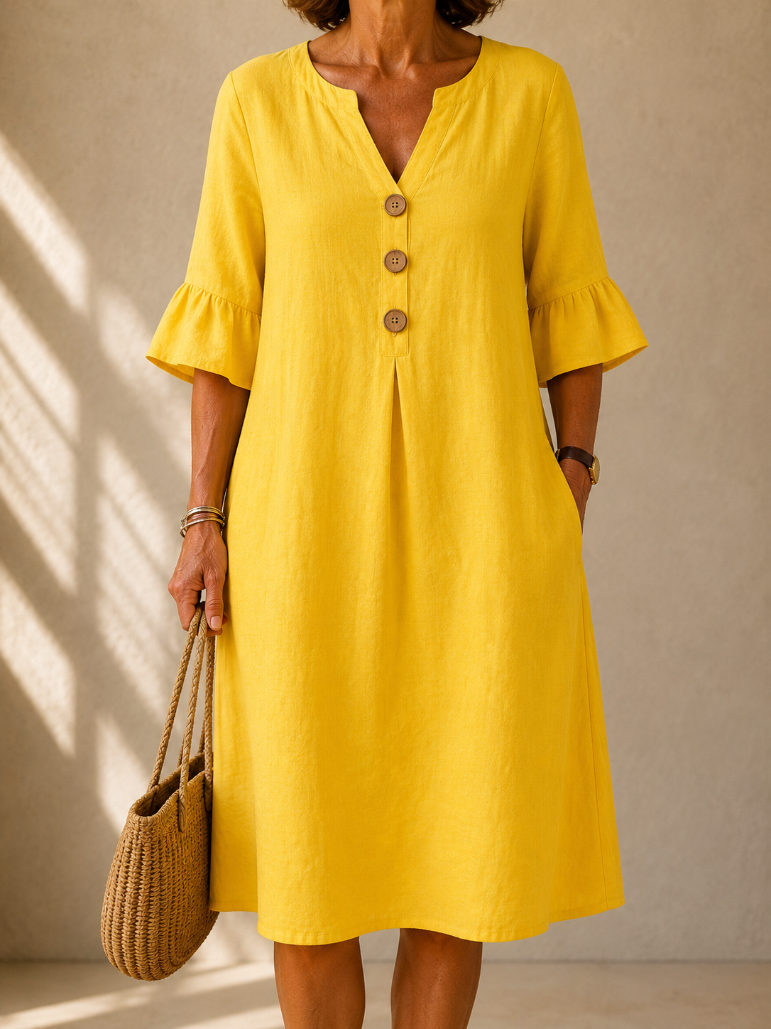 Zoe | Buttoned Box-Pleat Midi Dress