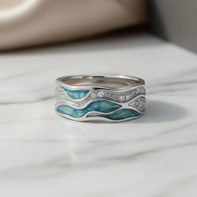 Regina - Turquoise Wave Ring in Silver