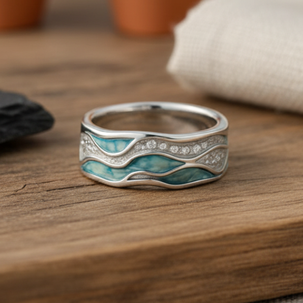 Regina - Turquoise Wave Ring in Silver