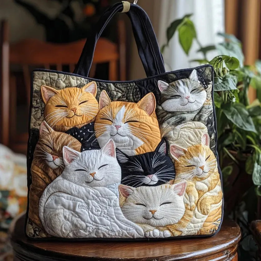 Artisanal Quilted Tote - Sleepy Kittens