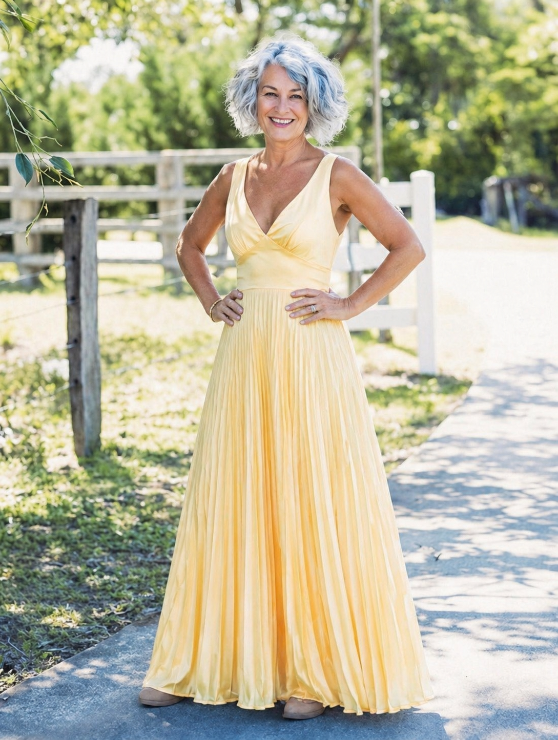 Ellis & Johnson™ | Pleated V-Neck Maxi Dress