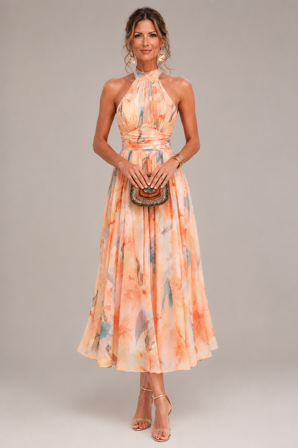 Aurore | Halter Maxi Dress with Watercolor Print