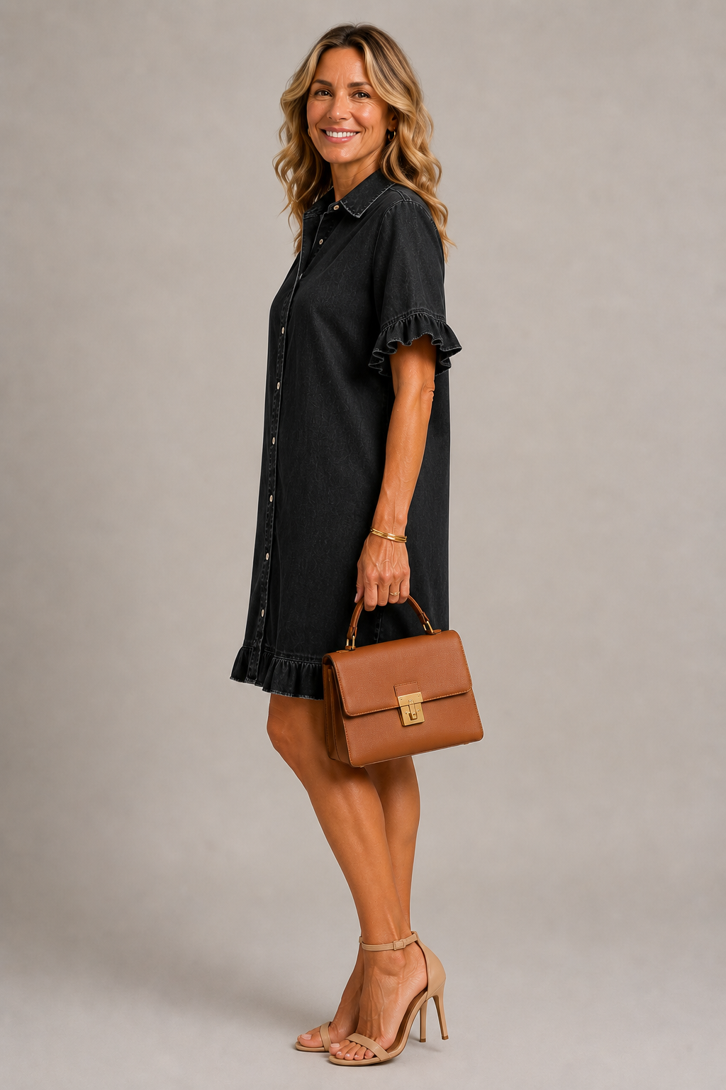Margaux | Buttoned Dress in Denim Look