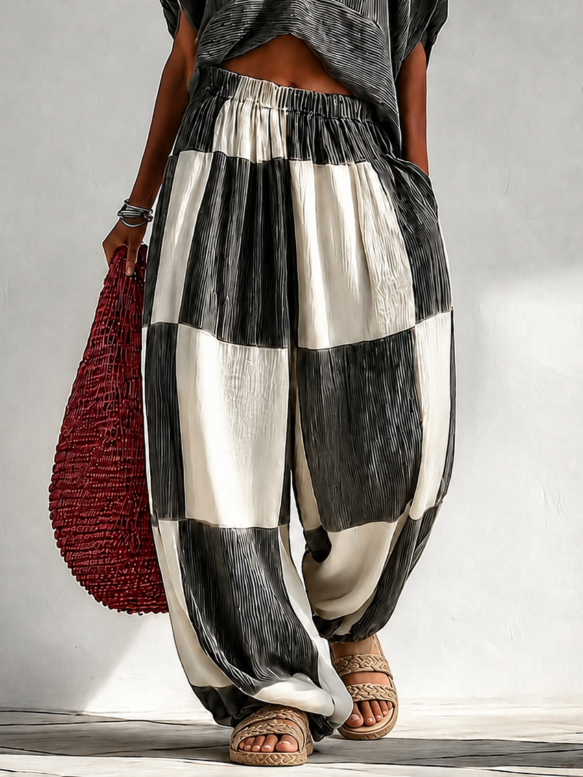 NADINE | Pleated Top and Checkered Pants Set – Wells & Rose
