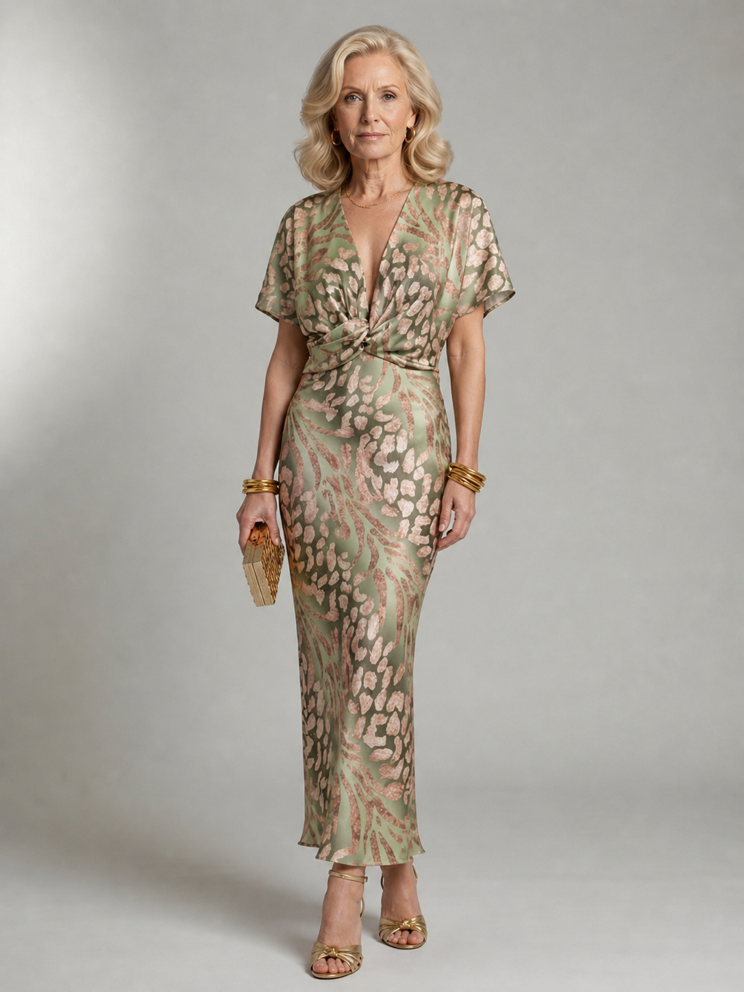 Ellis & Johnson™ | Abstract Print V Neck Twist Waist Midi Dress