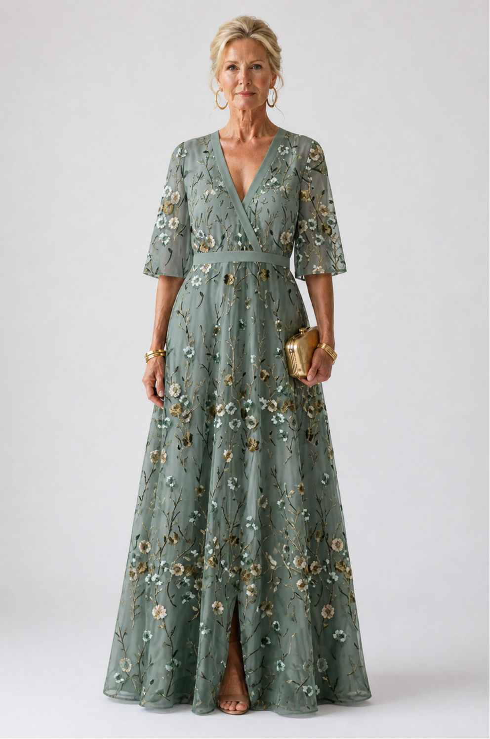 Ellis & Johnson™ | Floral V Neck Short Sleeve Maxi Dress
