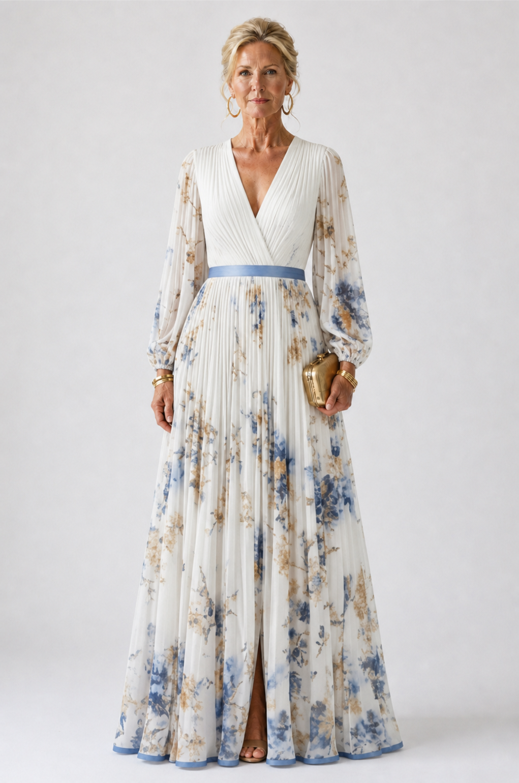 Ellis & Johnson™ | Long Sleeve V Neck Floral Maxi Dress
