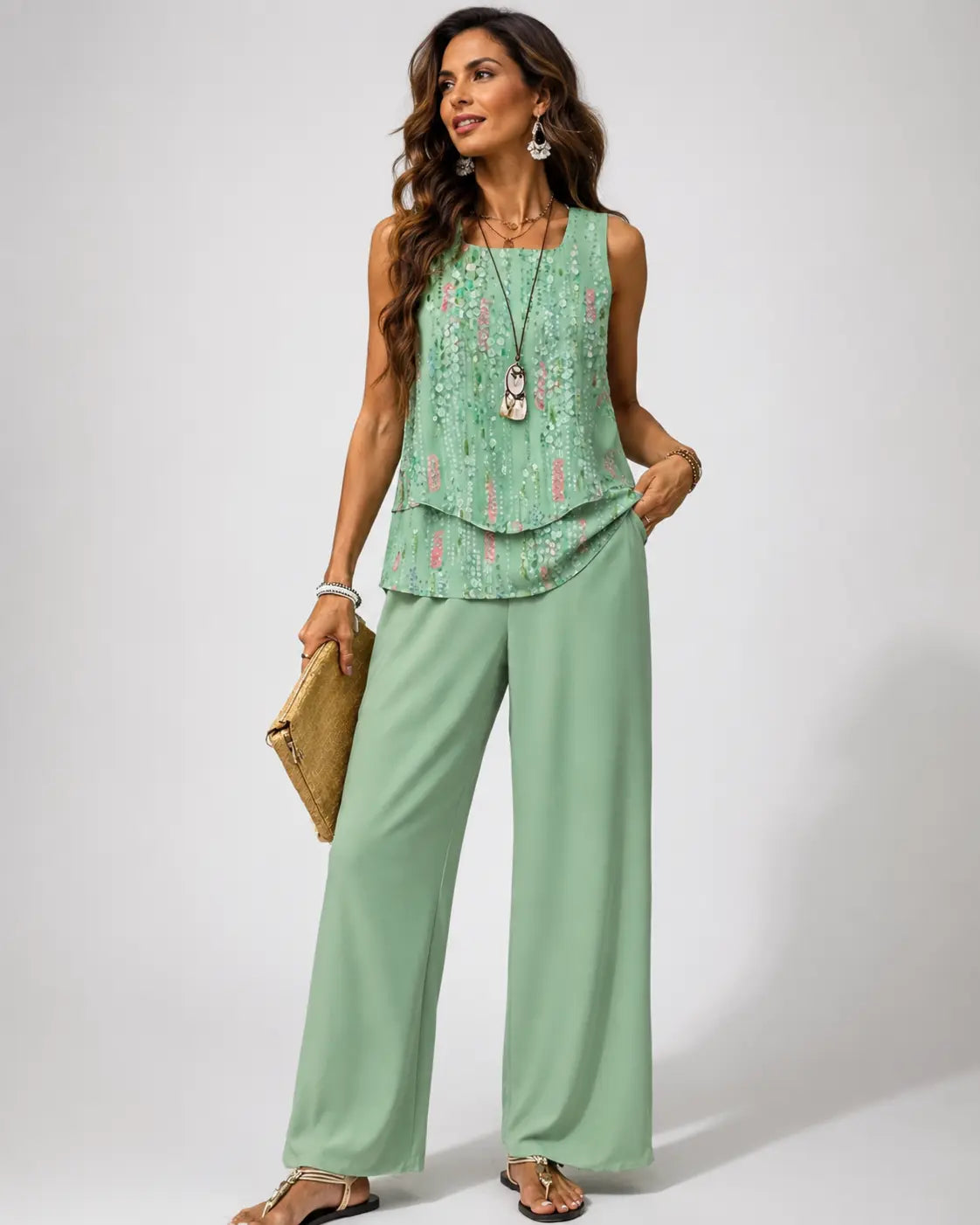 Maravillasâ„¢ | Mint Green Layered Top and Pants Set
