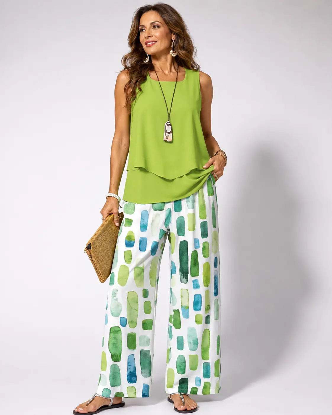 Sabinaâ„¢ | Green Top and Geometric Pants Set