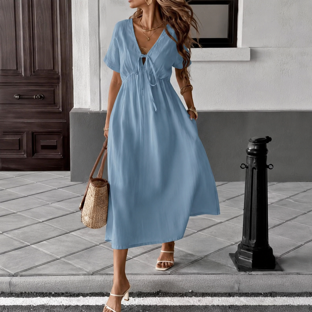 Louise | Long Flowing Dress with Tied V-Neck