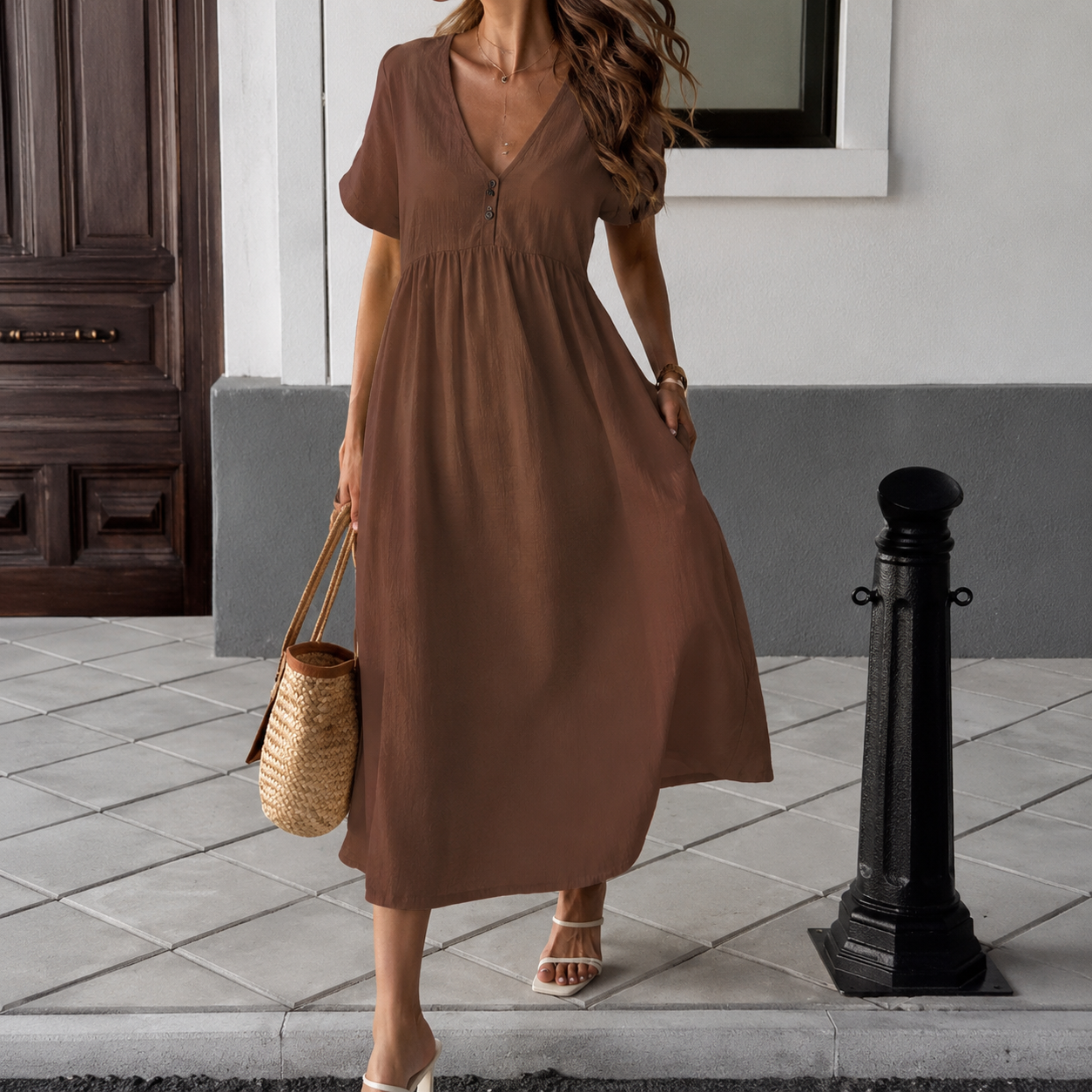 Louise | Long Flowing Dress with Tied V-Neck