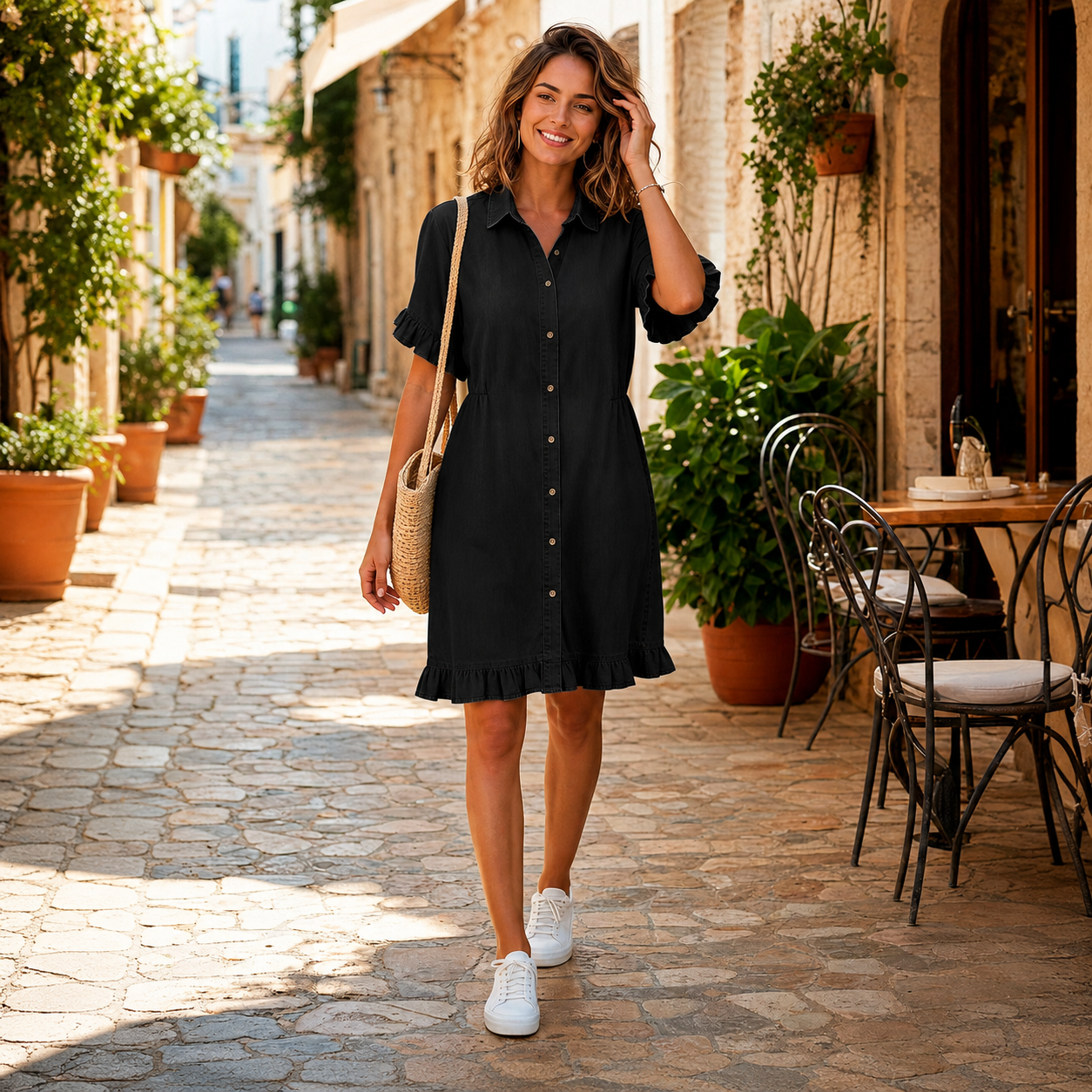 Romy | Comfortable Denim Dress with Flattering Gatherings