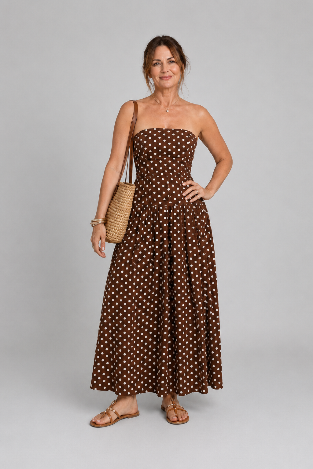 Solène | Strapless Midi Dress with Dots
