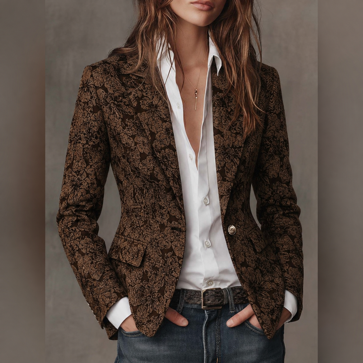 Women's Paisley Jacquard Fitted Blazer