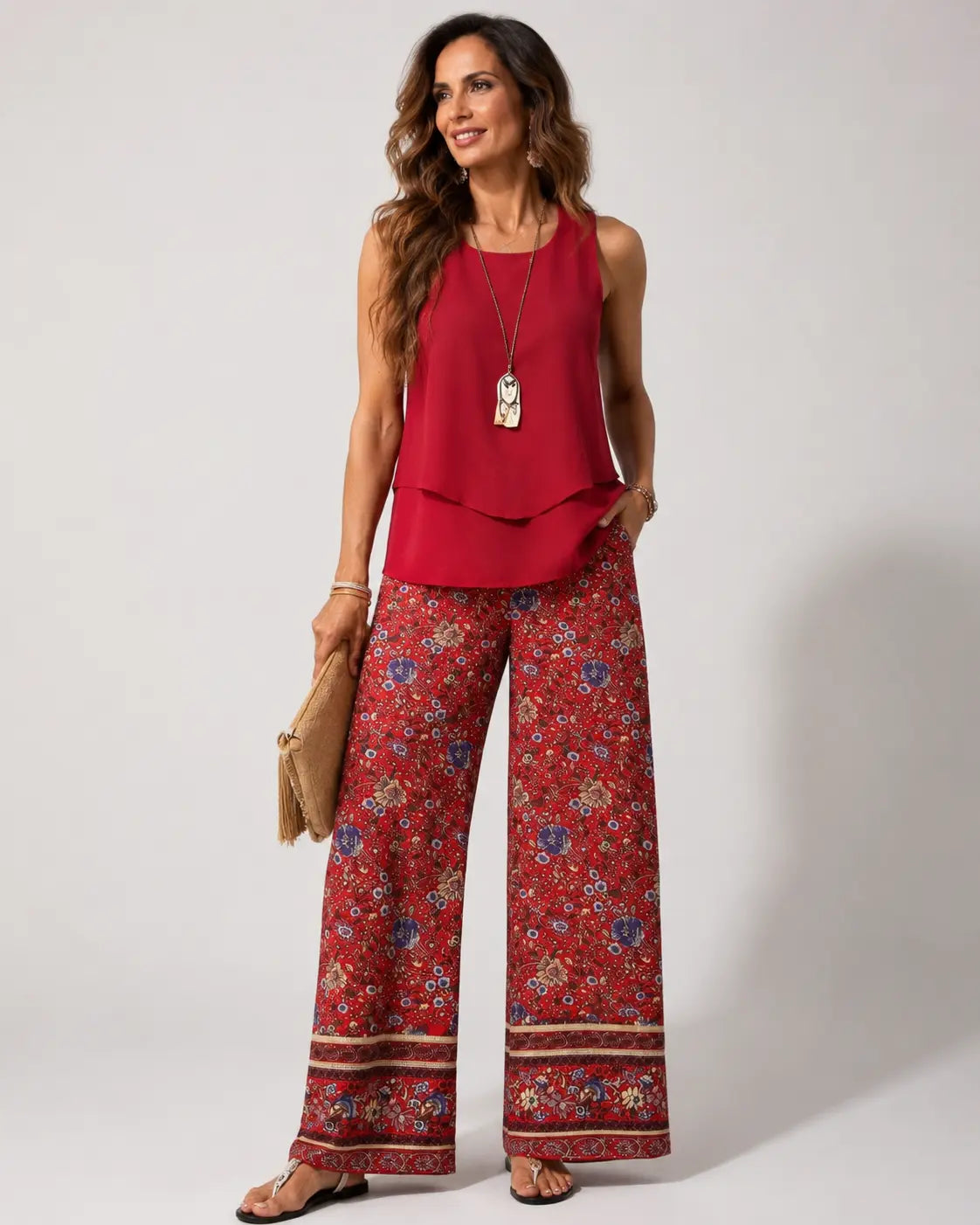 Cayetanaâ„¢ | Boho Layered Top and Floral Pants Set