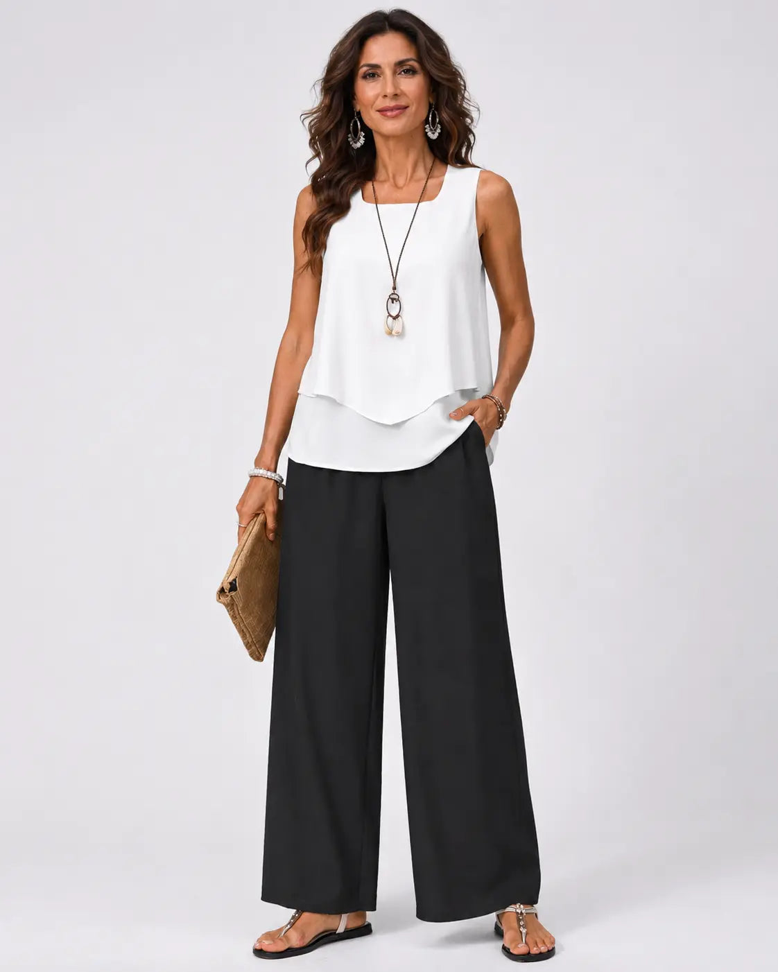 Gregoriaâ„¢ | Bicolor Set White Blouse and Black Pants
