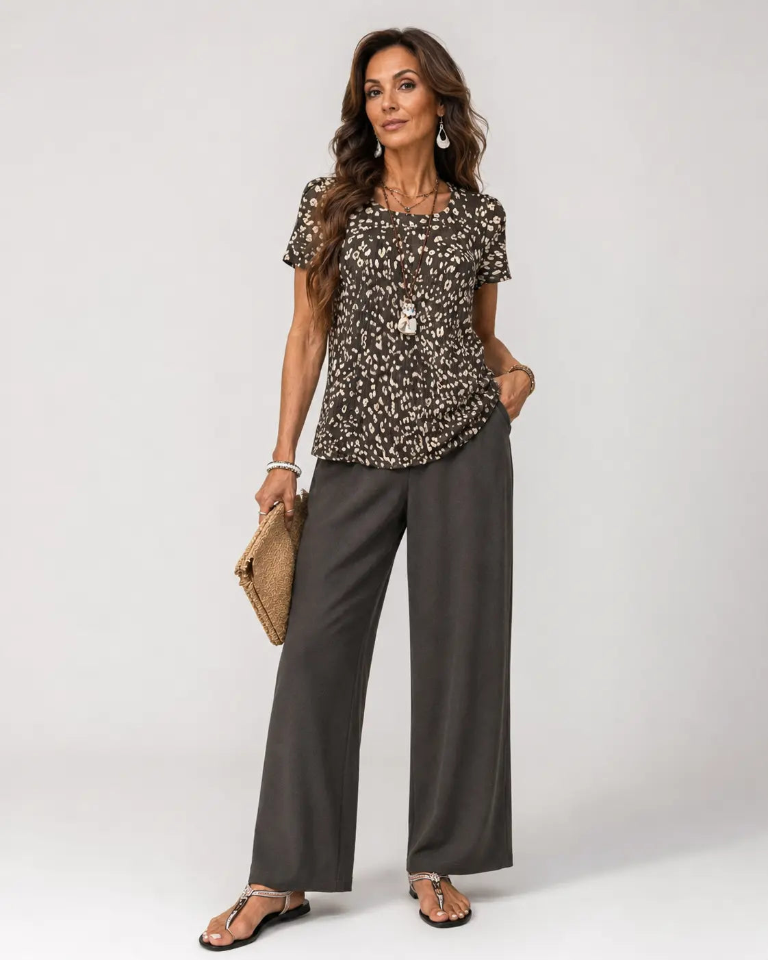 Higiniaâ„¢ | Animal Print Top and Wide Leg Pants Set