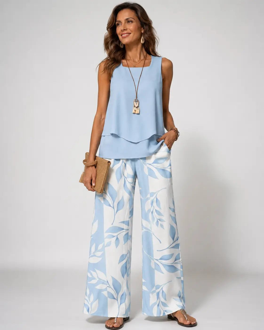 Olallaâ„¢ | Sky Blue Set Blouse and Botanical Pants