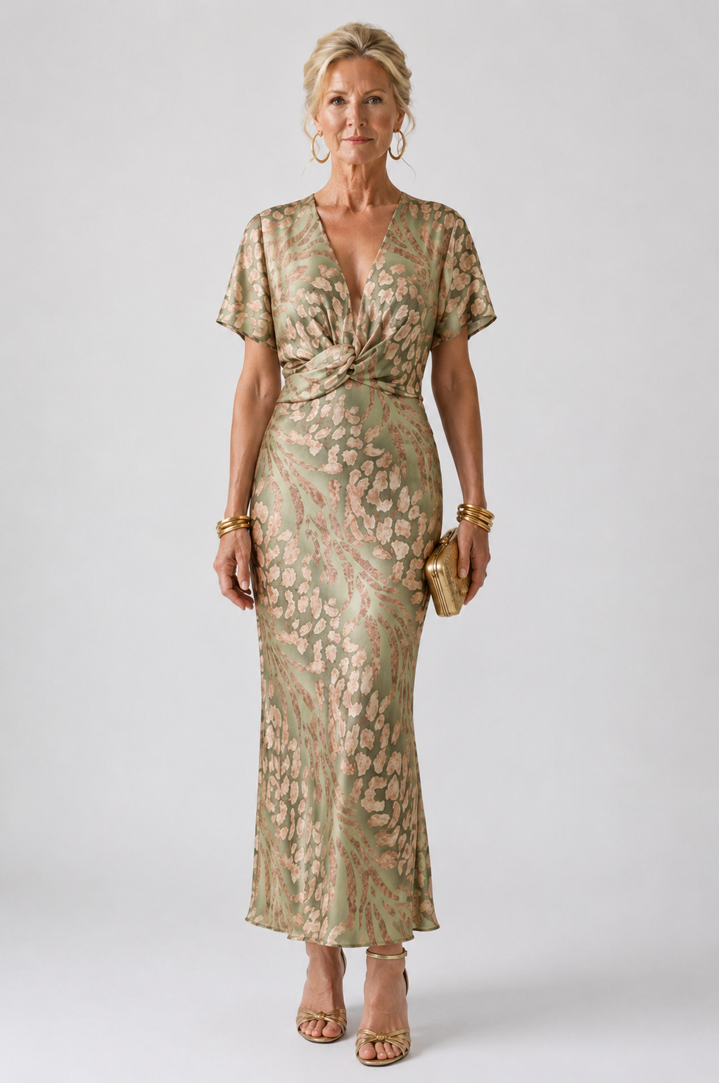 Ellis & Johnson™ | Abstract Print V Neck Twist Waist Midi Dress