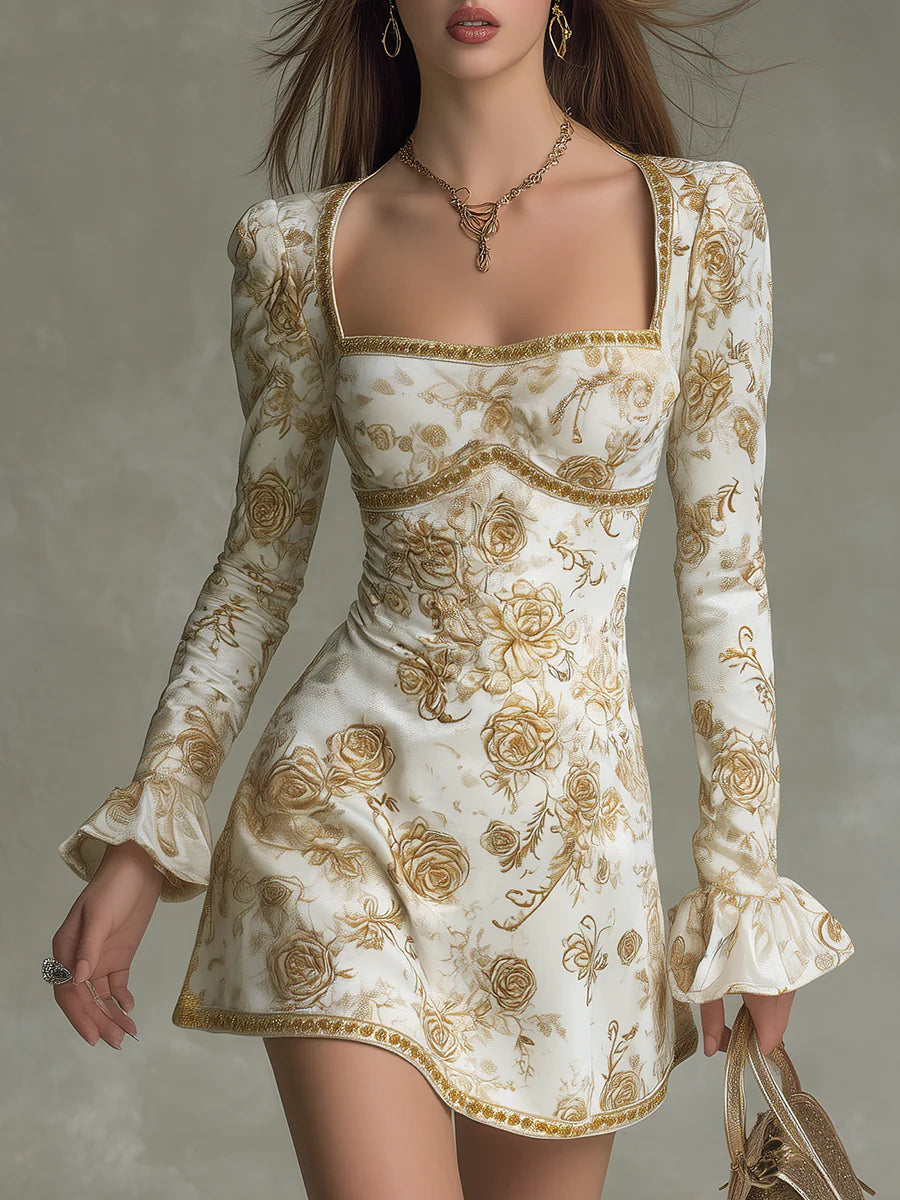 Rosalinde | Mini Velvet Dress, Vintage Rose Print
