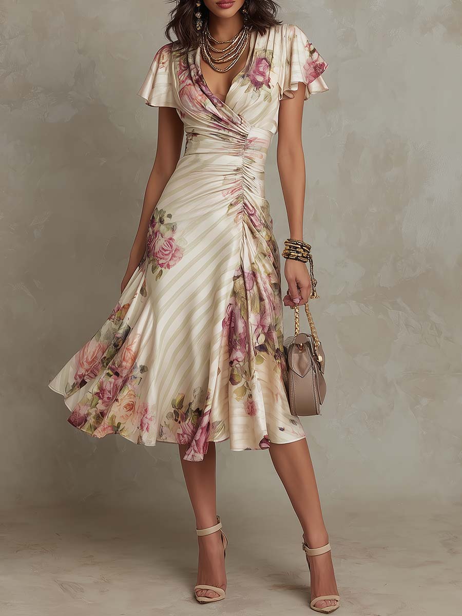 Margaret | Robe Midi Satinée Florale Vintage
