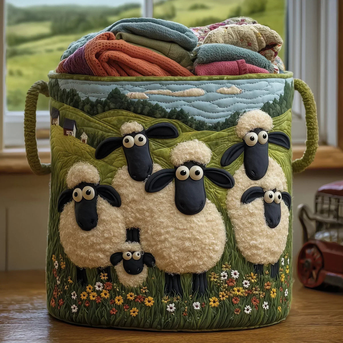Sheep & Flowers | Handcrafted Laundry Basket