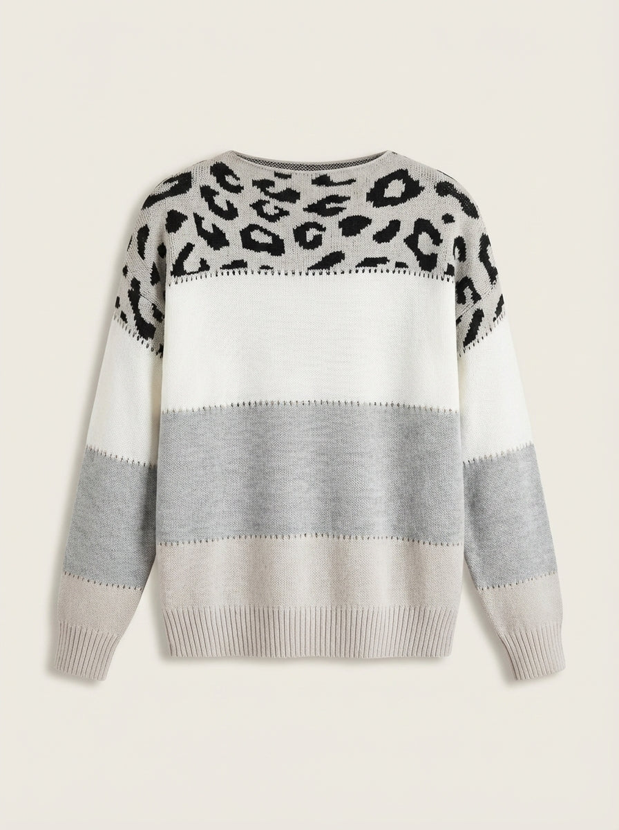 Diana - Knit Sweater with Leopard Details