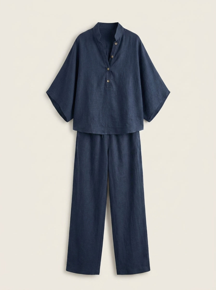 Maribel - Linen Set with Batwing Sleeves and Wide Pants