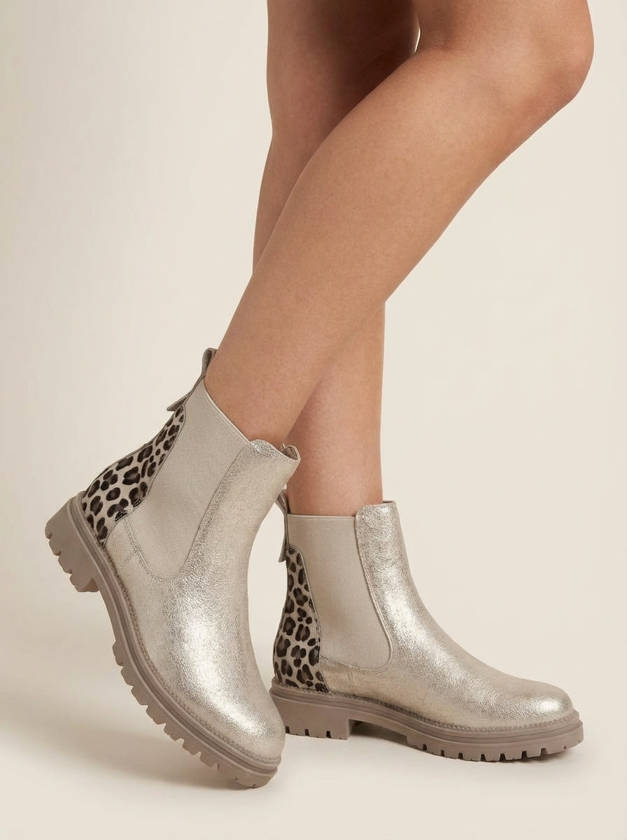 BRYNN | Gold Chelsea Boots with Leopard Heel – Wells & Rose